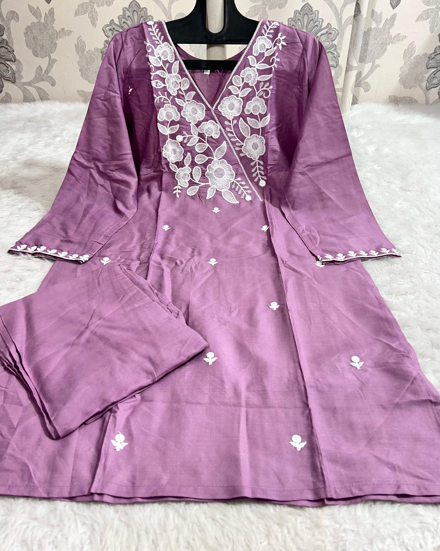 AE1008 STYLISH DESIGNER HEAVY EMBROIDERY WORK KURTI PANT 2 Pc