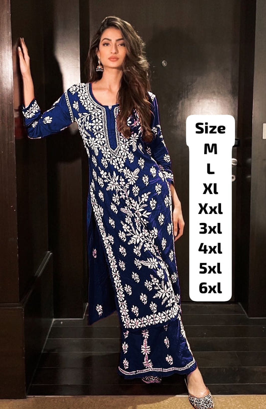 AE 7792 KURTI HEAVY RAYON COTTON FABRIC WITH CHICKENKARI STYLE EMBROIDERY WORK