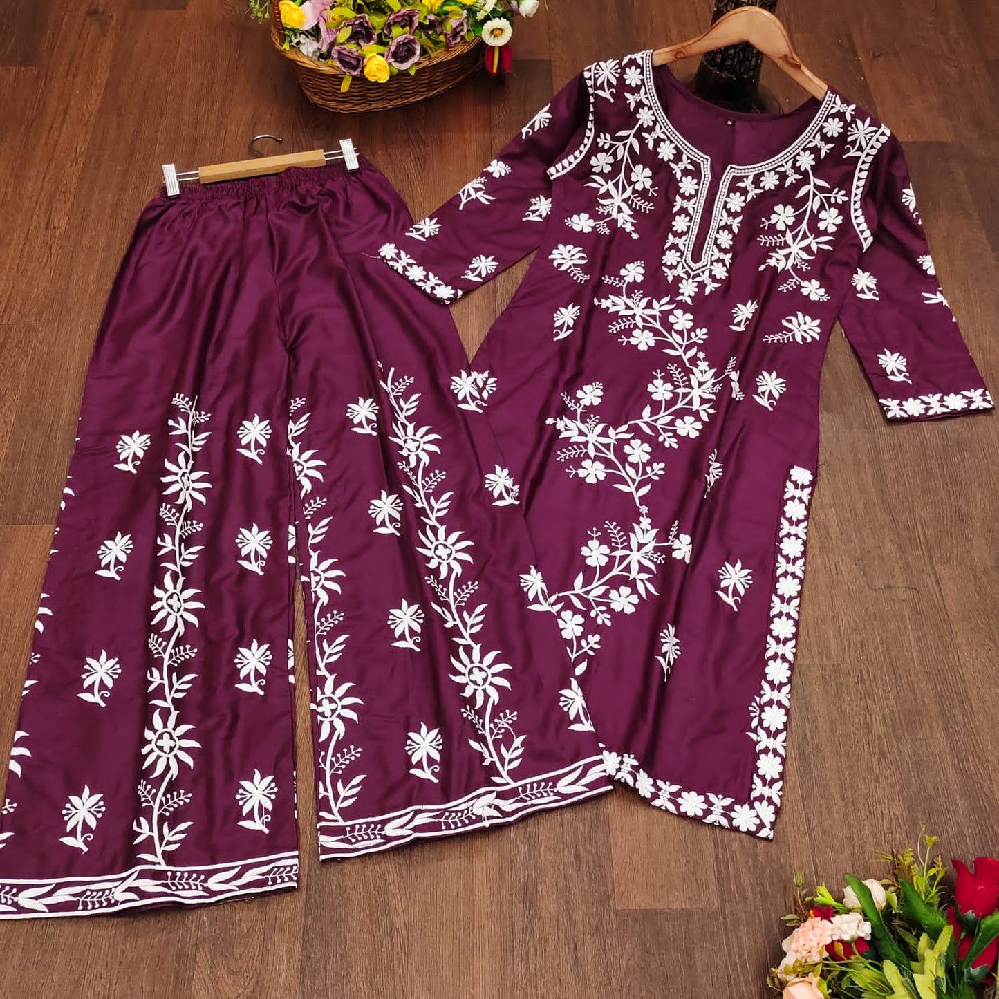 AE 7792 KURTI HEAVY RAYON COTTON FABRIC WITH CHICKENKARI STYLE EMBROIDERY WORK