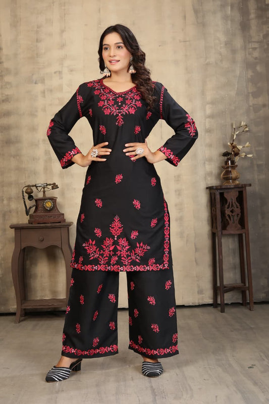New Concept Of Colour Full Chikankari kurti With Pant