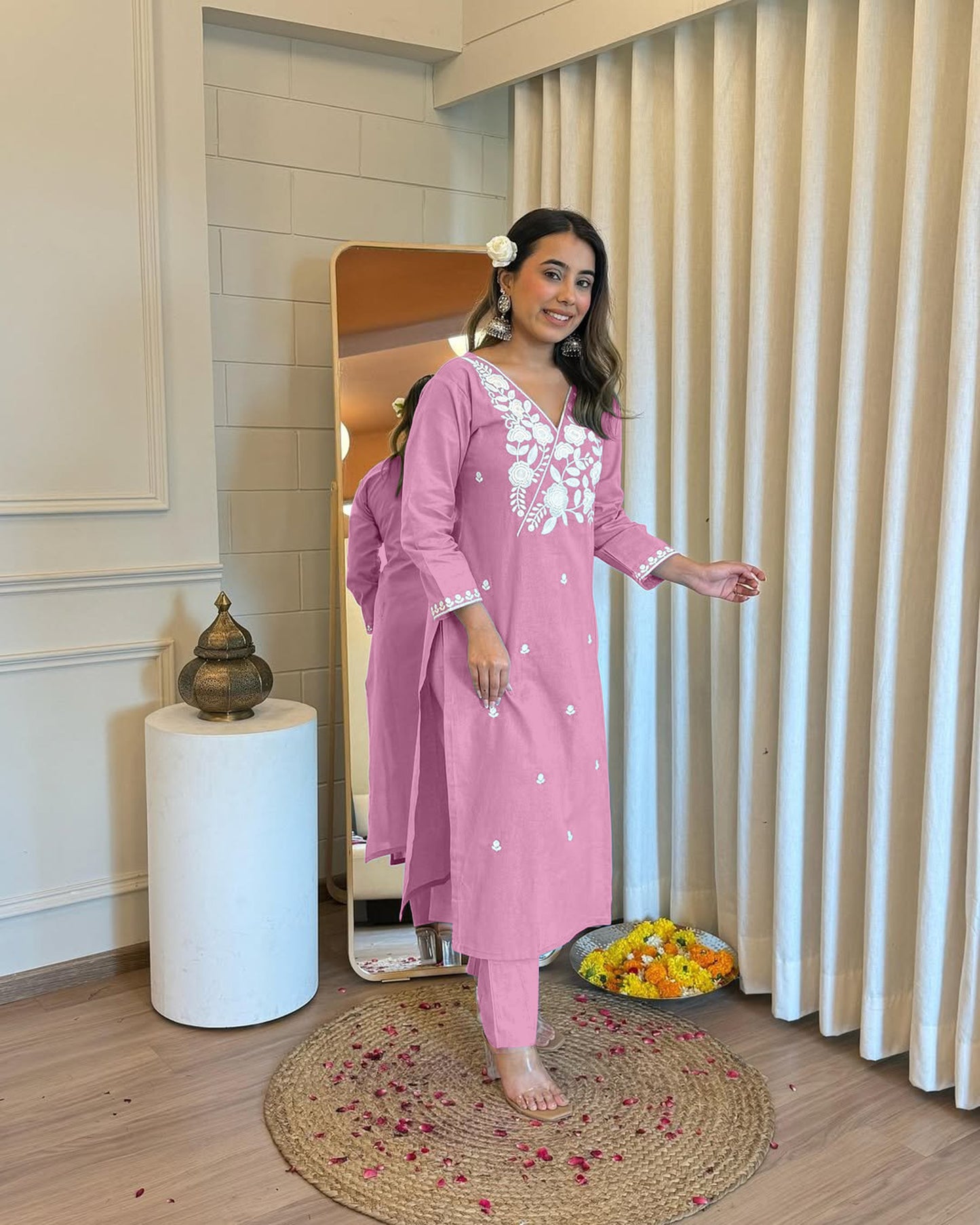AE1008 STYLISH DESIGNER HEAVY EMBROIDERY WORK KURTI PANT 2 Pc