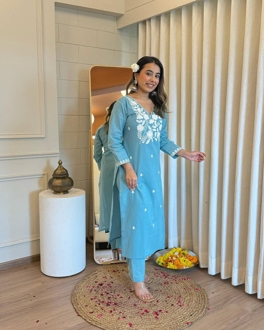 AE1008 STYLISH DESIGNER HEAVY EMBROIDERY WORK KURTI PANT 2 Pc
