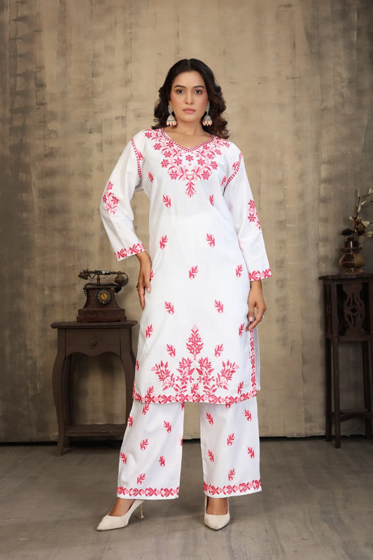 New Concept Of Colour Full Chikankari kurti With Pant