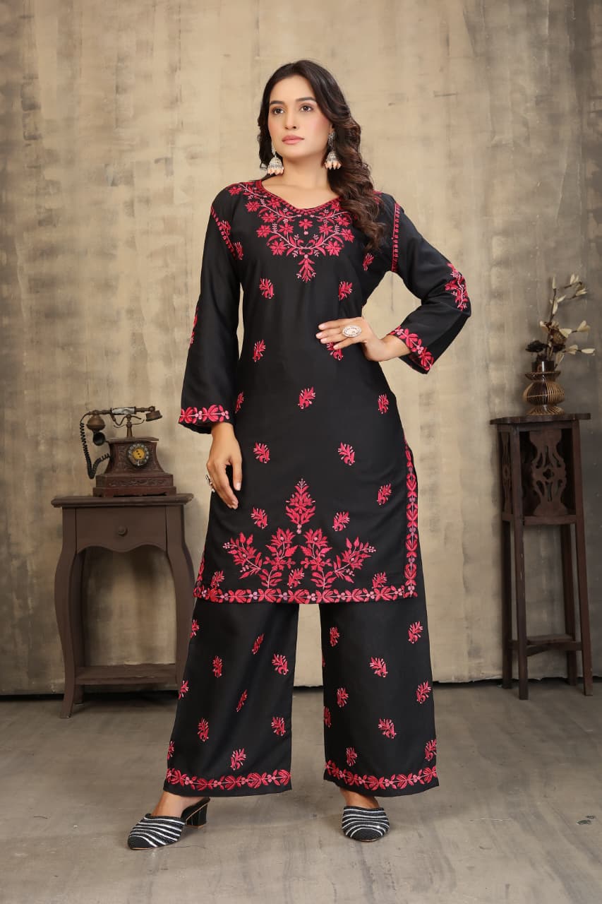 New Concept Of Colour Full Chikankari kurti With Pant
