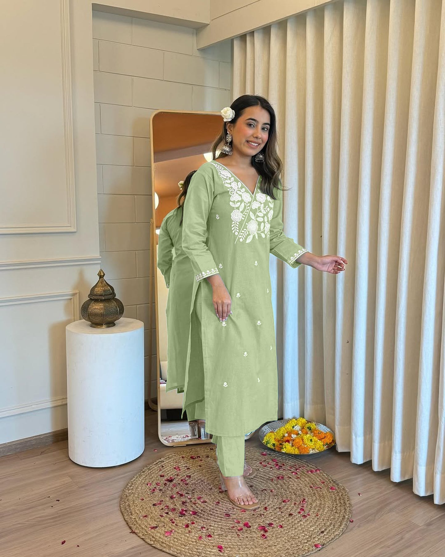 AE1008 STYLISH DESIGNER HEAVY EMBROIDERY WORK KURTI PANT 2 Pc