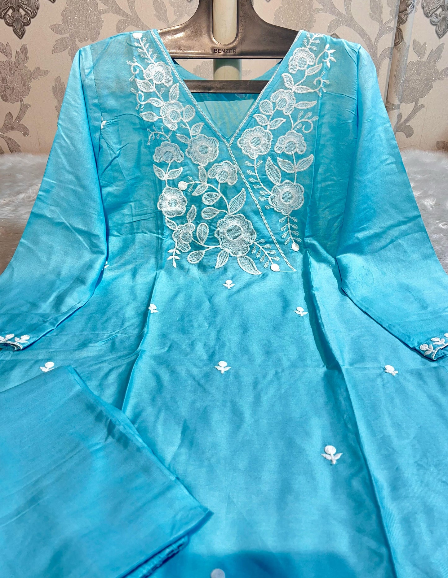 AE1008 STYLISH DESIGNER HEAVY EMBROIDERY WORK KURTI PANT 2 Pc