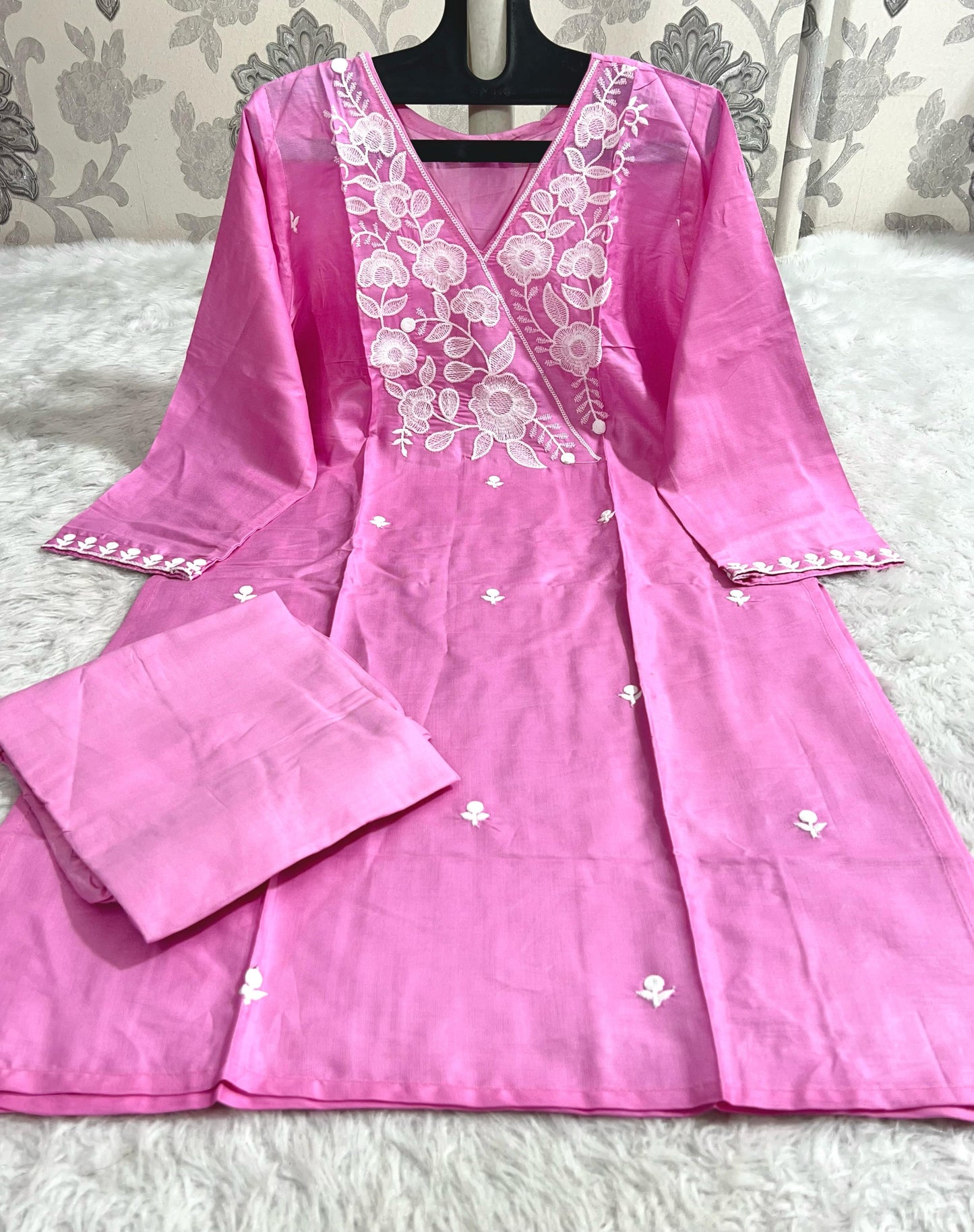 AE1008 STYLISH DESIGNER HEAVY EMBROIDERY WORK KURTI PANT 2 Pc